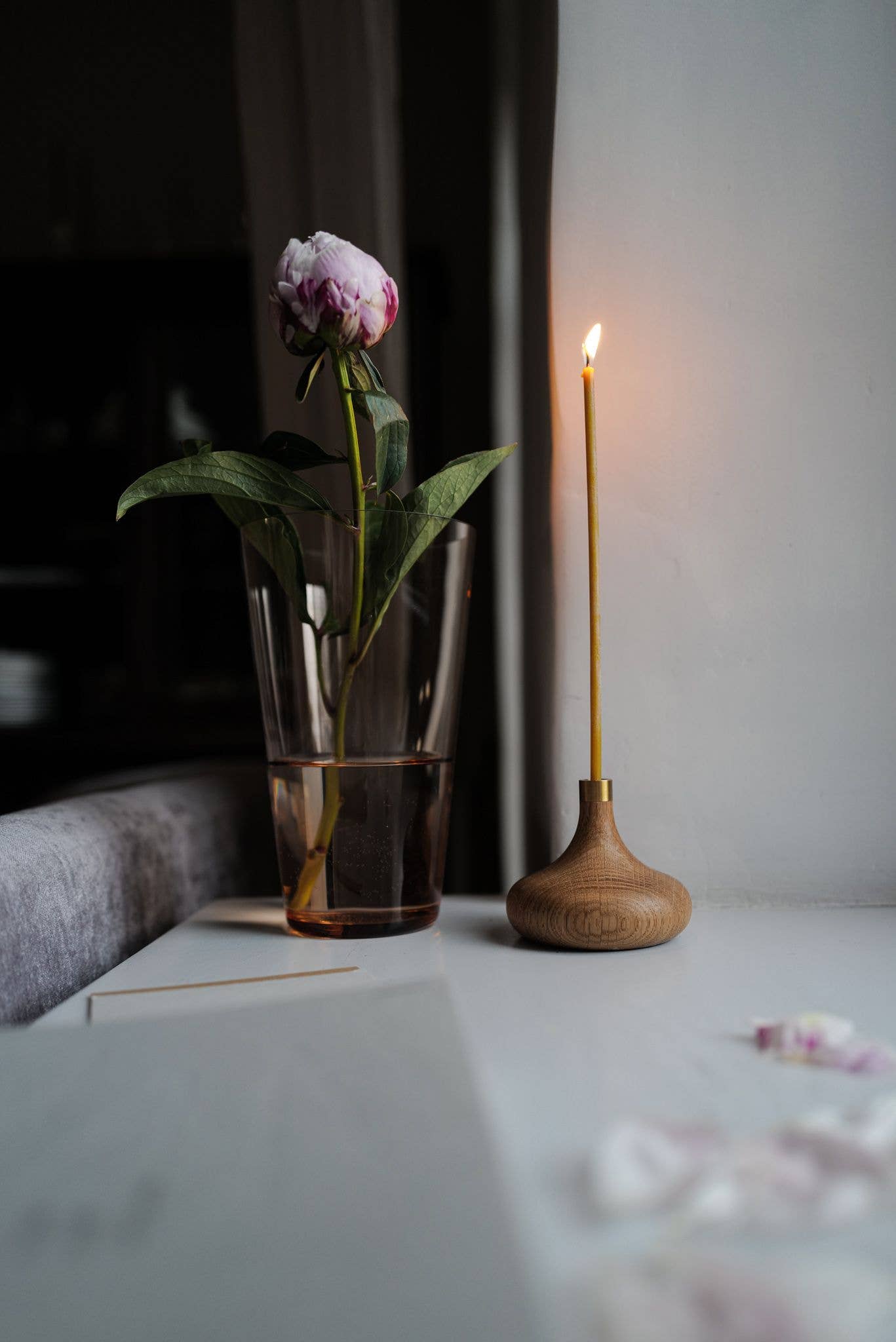 Oak Candle Holder: Shiny Brass Socket